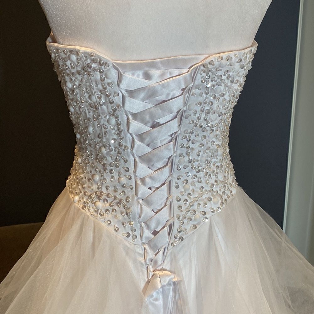 Women’s Wedding Dress Sweetheart Neckline Corset Back Ruffle Skirt Size S - Picture 7 of 12